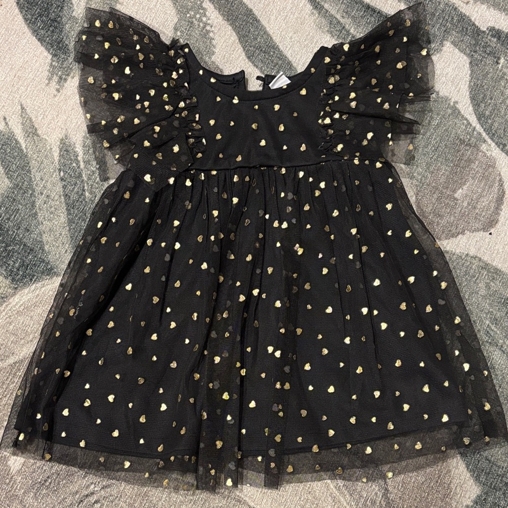 Old Navy Black Dress with Gold Dots, holiday, Christmas